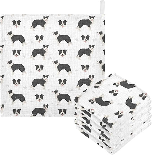 vvfelixl Baby Cotton Washcloths Border Collie Black Infants Bath Towel for Unisex Face Towels for Newborn, Natural Baby Wipes Delicate Skin, 11.8 X 11.8 inch, one sizex3