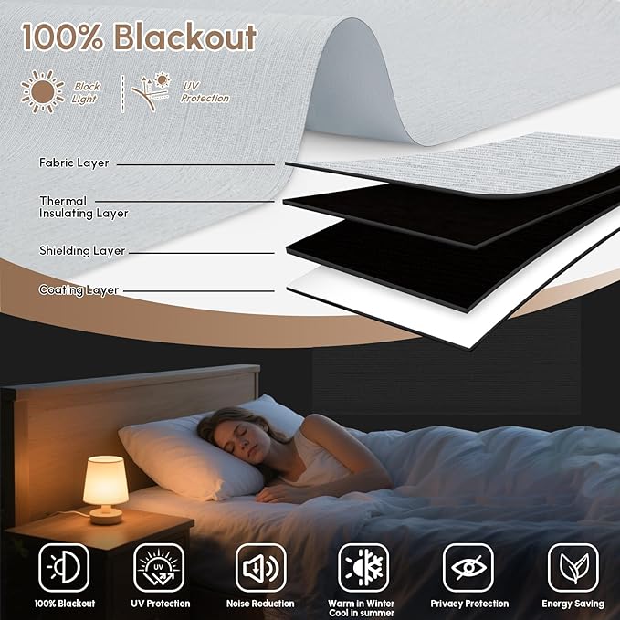Kincmo No Drill Motorized Blinds with Remote, 100% Blackout Roller Shades for Windows, Custom Electric Blinds Compatible with Alexa, Apple Homekit, Google Home (100% Blackout Elegant Light Grey)