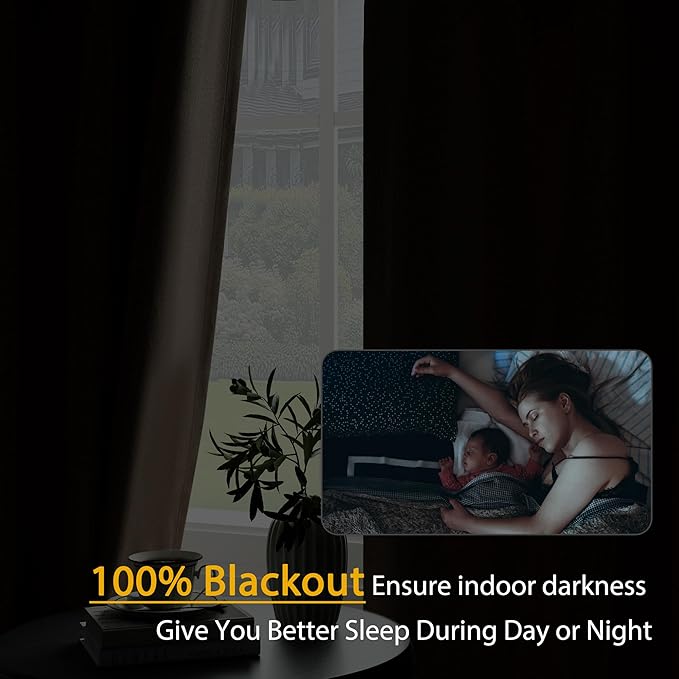 Light Weight Curtains 100% Blackout Linen Textured Curtains 96 Inch Length for Living Room, Bedroom, Full Blackout Curtains with Grommets Top, Brown, 37" W x 96" L, 2 Panels