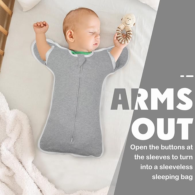 2 Pack Transition Swaddle with 2 Way Zipper, 2 in 1 Arms in/Out Transitional Arms Up Swaddle, 100% Cotton Newborn Swaddles Zipper Swaddles Baby Swaddling Sack Sleep Sack 3-6 Months