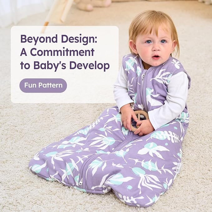 Unnivoll Baby Sleep Sack 18-24 Months TOG 2.5 Winter Baby Wearable Blanket, 100% Cotton Toddler Sleeping Sack with 2-Way Zipper Warm Soft Purple Leaf
