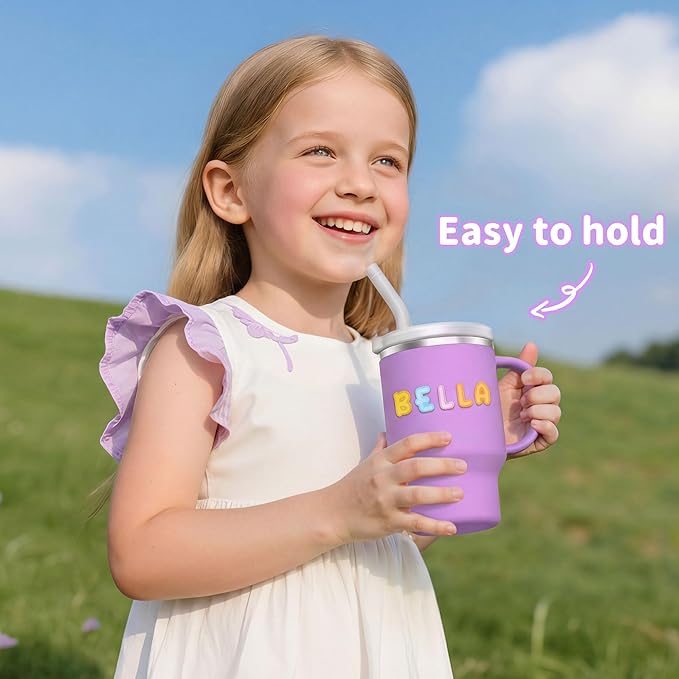 Bella's Friends Handy Mini Tumbler – Adorable 9 oz Toddler Sippy Cup, Stainless Interior & Silicone Body, Leak‑Proof, Dishwasher Safe, Gift for 1-3 Years Old Girls & Boys, 2 Pack, Lilac&Azure Blue