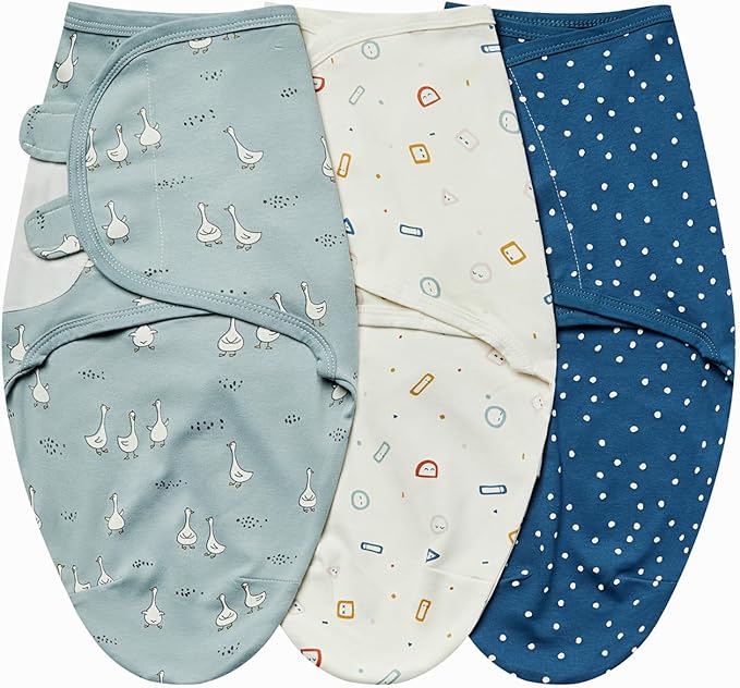 insular Baby Swaddle Wrap, Swaddle Blanket for Newborn and Infant, Adjustable Swaddling Set for Boy and Girl, Soft Cotton Baby Sleep Sack 3 Pack, Duck, Medium(3-6 Month)