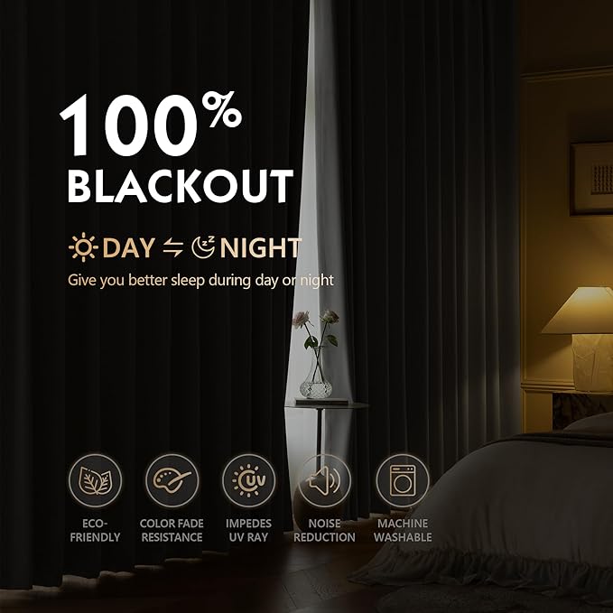 FMFUNCTEX 100% Blackout Curtains for Bedroom, Light Grey Curtains 54 Inches Long Textured Thermal Insulated Curtains for Living Room Drapes, Black Out Drapery Grommet Room Darkening 2 Panels