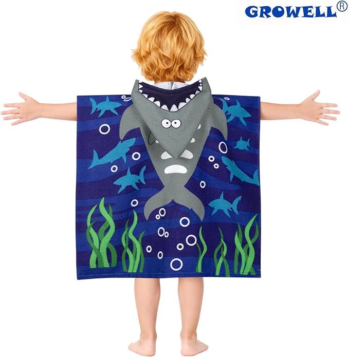 Hooded Kids Beach Towels - Toddler Bath Towel Girls Boys Swim Cover-ups for Ages 1 to 6 Kids Pool Towels Quick Dry Lightweight Soft Microfiber Poncho Towel 24x23 (Buble Shark)