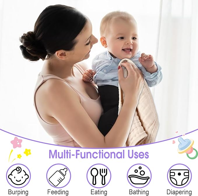 Arnzion 10 Pack Muslin Burp Cloths for Baby Girls 100% Cotton 20x10 Inch Popular Girl Colors Set Purple Pink Beige Brown White Soft Absorbent Newborn Infant Burping Cloths