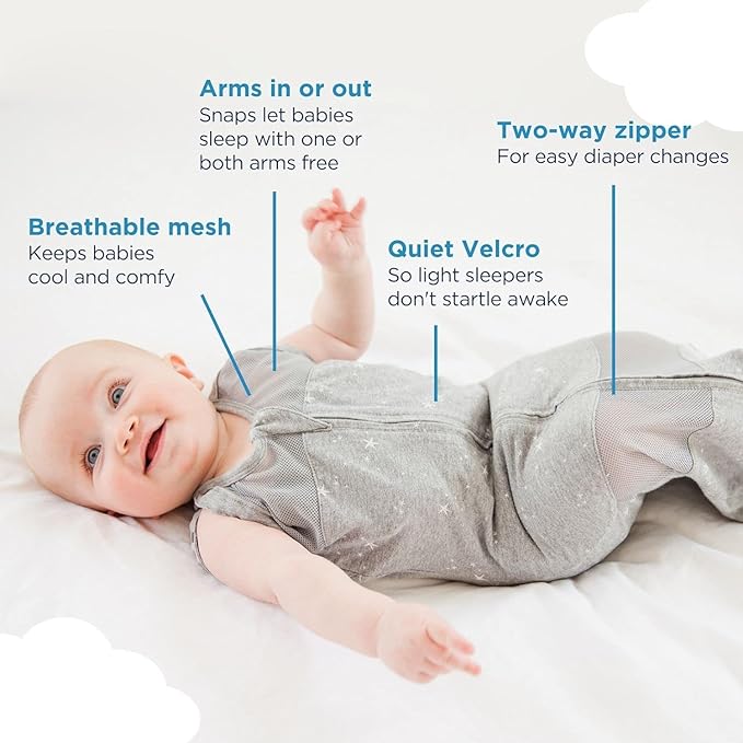 Happiest Baby Sleepea 5-Second Swaddle - 100% Organic Cotton Baby Swaddle Blanket - Doctor Designed Promotes Healthy Hip Development (Teal Stars, X-Large)