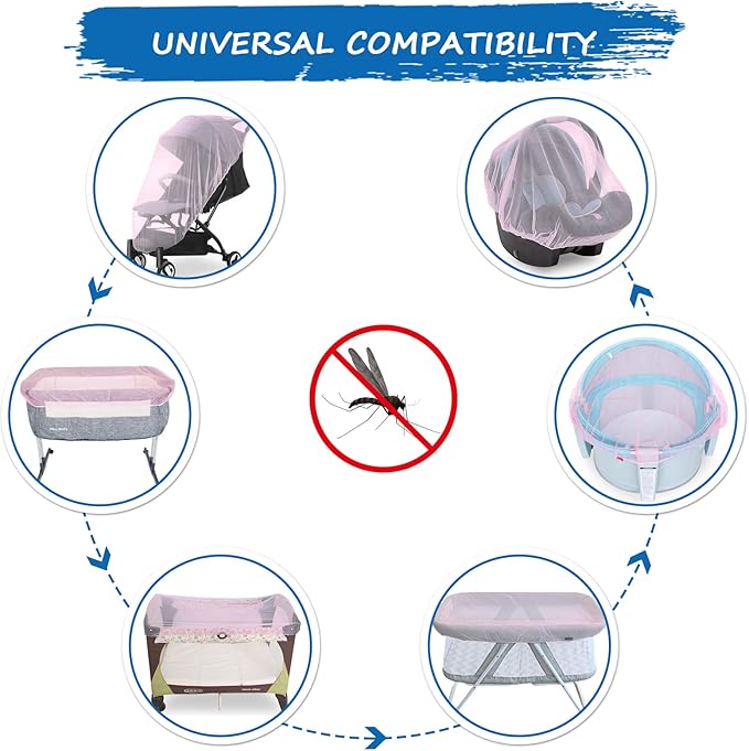 Mosquito Net for Stroller Baby Mosquito Net for Strollers, Playards, Pack N Plays and Portable Mini Crib, Baby Insect Netting, Pink