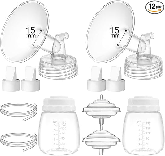 TOVVILD 15mm Replacement Pump Parts for Spectra S1 S2 9 Plus Synergy Gold Includes Flange Duckbill Valve Tubing Backflow Protector Bottle,Compatible with Motif Luna Cimilre Ameda MYA Pump