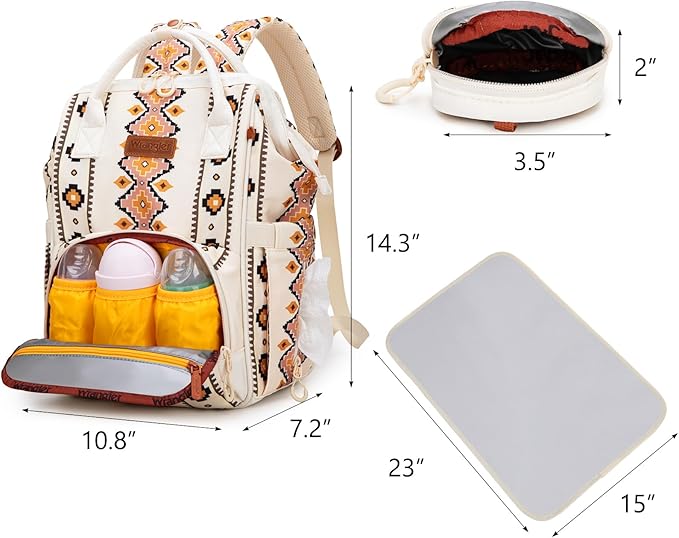 Montana West Wrangler Diaper Bag Backpack Aztec Travel Backpack Purses Western Multi-Function Baby Bags for Mom with Waterproof Insulated Pockets