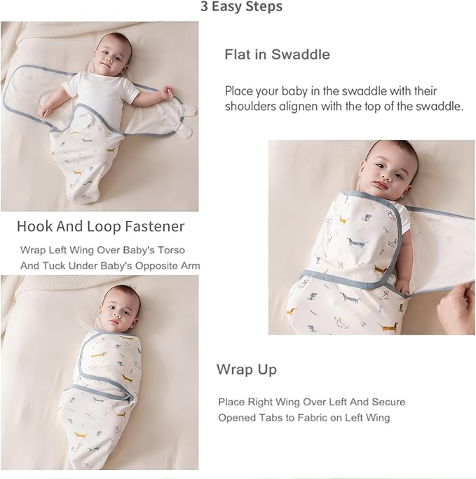 insular Baby Swaddle Wrap, Swaddle Blanket for Newborn and Infant, Adjustable Velcro Swaddling Set for Boy and Girl, Soft Cotton Baby Sleep Sack 3 Pack, Fox, Small(0-3 Month)