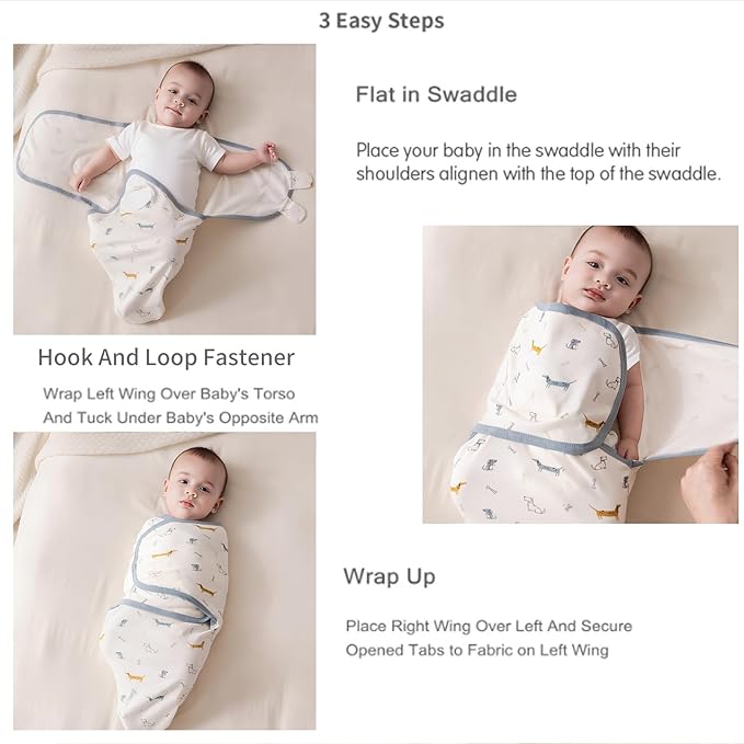 insular Baby Swaddle Wrap, Swaddle Blanket for Newborn and Infant, Adjustable Swaddling Set for Boy and Girl, Soft Cotton Baby Sleep Sack 3 Pack, Sheep&Cloud, Medium(3-6 Month)