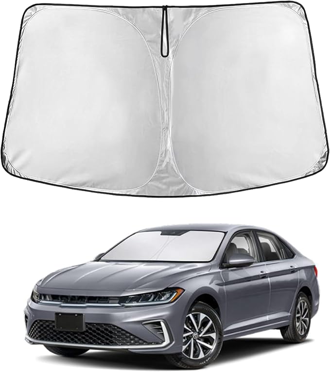 for Volkswagen Jetta 2019-2026 Windshield Sunshade -EcoNour Sunshade 240T Polyester Material Cars Sun Visor Reflector Blocks UV Rays Foldable Sunshade Interior Protection Volkswagen Jetta Accessories