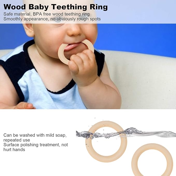 10Pcs Teething Rings, 65mm Baby Unfinished Wood Circles Without Paint, Smooths Circles for Crafts DIY Jewelry Pendant Connectors (Wood Color-65mm)