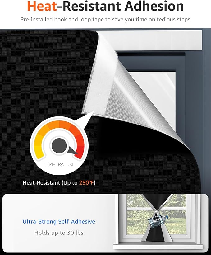 Sumobaby Blackout Curtains Portable 15"x36",NoDrill Black Out Window Cover with Heat-resistant Hook&Loop Tapes,100% Blackout Shades,Thermal Insulated Blinds for Window in Various Scenes(1 Panel,Black)