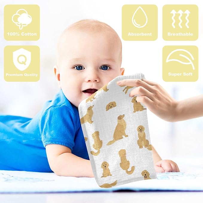 vvfelixl Baby Cotton Washcloths Golden Retriever Dogs Infants Bath Towel for Unisex Goldies Puppy Face Towels for Newborn, Natural Baby Wipes Delicate Skin, 11.8 X 11.8 inch, one sizex5
