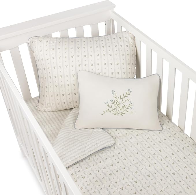 Ely's & Co. Crib Bedding Set for Boys, Toddler Bedding Set, 5 Piece Set Includes - 2 Fitted Crib Sheets/Toddler Bed Sheets, Quilted Comforter and Decorative Pillow, Blue Linear Berry Collection