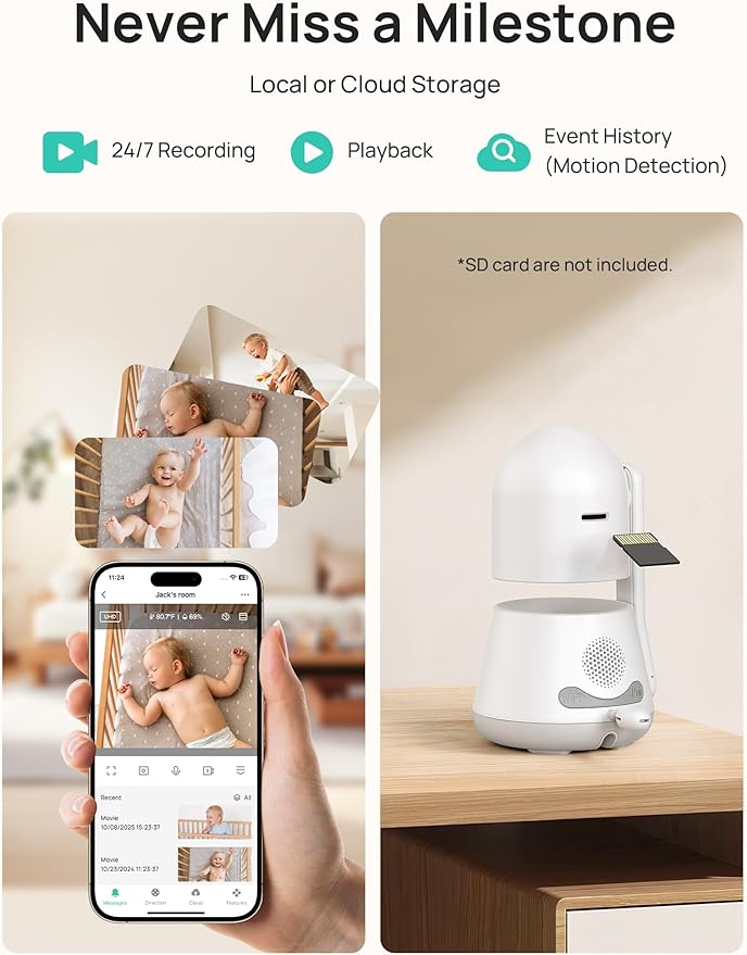 Dr.Care LumiView Smart WiFi Baby Monitor with 2 Cameras - 5" 1080P FHD & 2K Camera App Control, Privacy Mode, 5000mAh Removable Battery, Cry & Motion Alerts, HD Night Vision, Multi-User,1279ft Rang