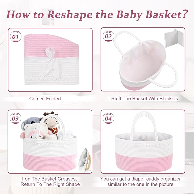 19L Baby Diaper Caddy Organizer, 16.8"x9.8"x9" Cotton Rope Diaper Basket, Changing Table Storage Caddy With Removable Divider, Baby Basket for Nursery, Car, Diapers, Baby Shower Gifts for Newborn