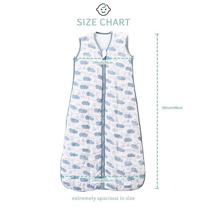 TADO MUSLIN Toddler Sleep Sack, 70% Rayon from Bamboo and 30% Cotton Baby Wearable Blanket Winter 2.5 TOG Sleeping Sacks Warm Soft Muslin Rhino (2-4T)