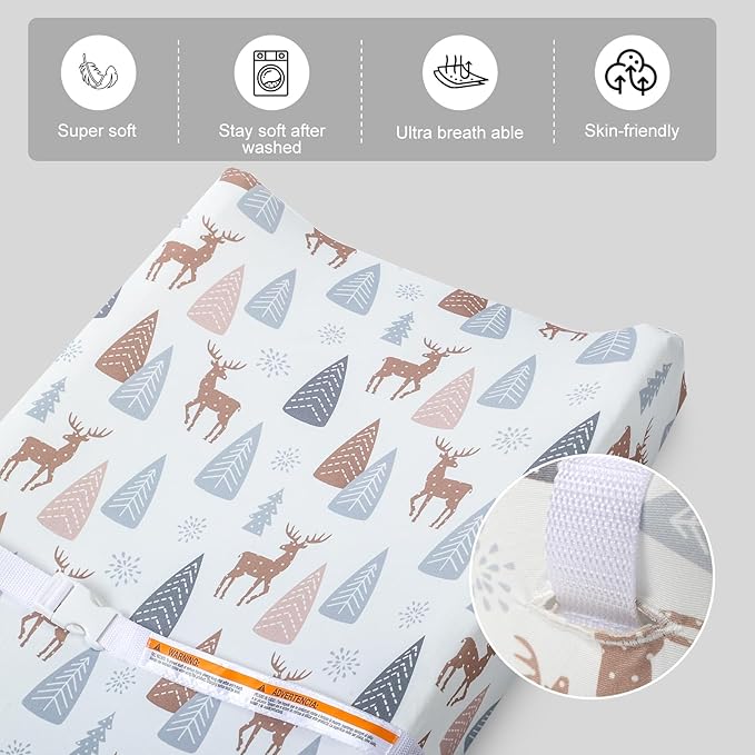 FHMJYH Changing Table Pad Cover Elastic Changing Pad Cover Premium Baby Changing Pad Cover 2 Pack for Boys Girls Soft and Comfy (Deer Park)