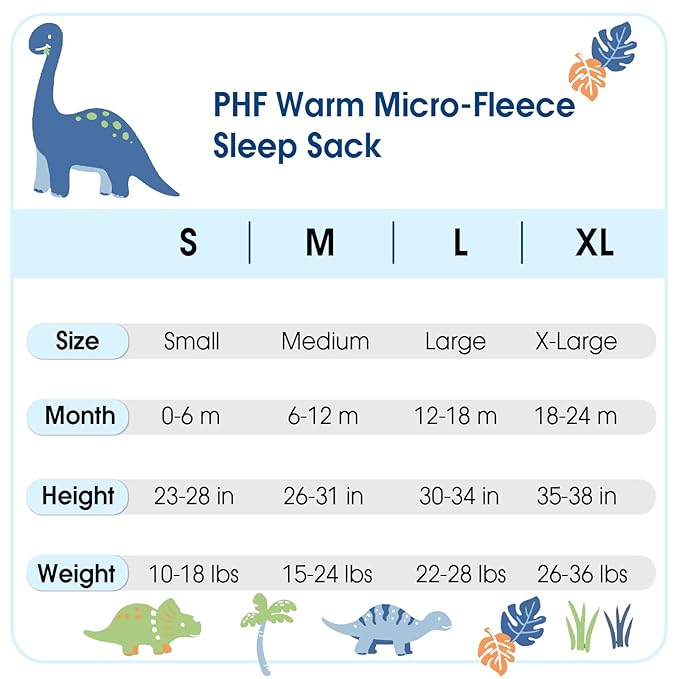 PHF Warm Micro-Fleece Baby Sleep Sack 12-18 Months, Soft Baby Wearable Blanket, 2-Way Zipper Sleeping Bags, 2 Pack Comfy Toddler Sleeping Sack for Boys, Large Size, Dinosaur