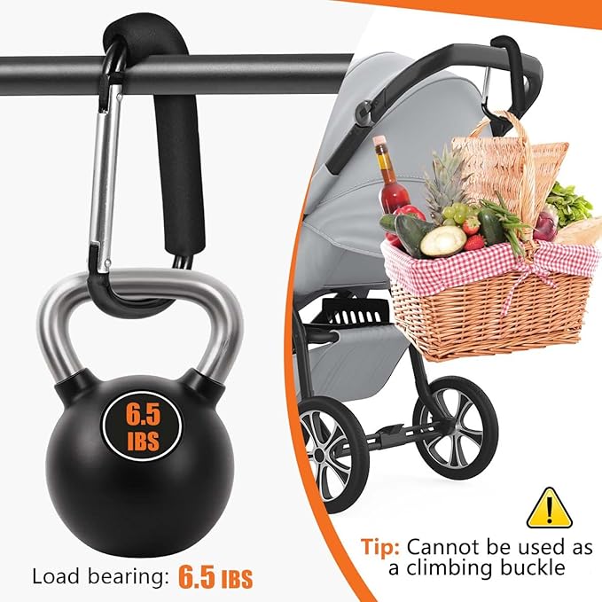 WSSROGY 2 Pack 6.3" Large Stroller Hooks Clip, Heavy Duty Large Carabiner for Mommy Shopping Grocery Bag