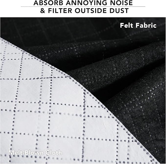 RYB HOME Soundproof & Dust Particle Filtering Curtains Blackout Window Treatment for Bedroom Living Room Divider Nursery Daytime Sleeping Patio Door, Black, W52 x L 102 inch, 2 Panels