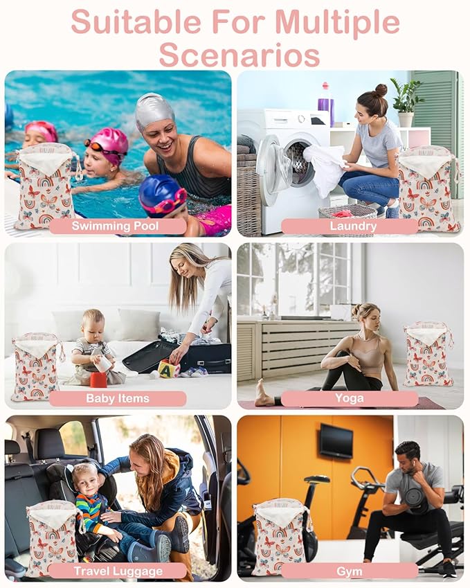 ALVABABY 2 pcs Cloth Diaper Wet Dry Bags Waterproof Reusable with Two Zippered Pockets Travel Beach Pool Daycare Soiled Baby Items Yoga Gym Bag for Swimsuits or Wet Clothes 2LM26
