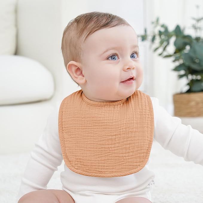 Bearmoss Baby Muslin Drooling Bibs 100% Cotton Square Adjustable Bibs Gift for Baby Girls Boys Teething Drool 8 Pack