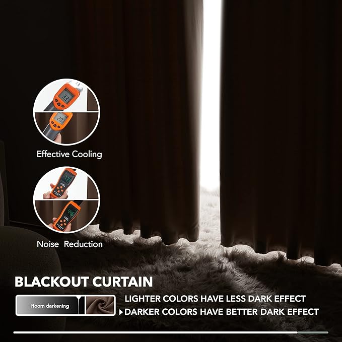 Deconovo Blackout Curtains for Kitchen Window Back Tab and Rod Pocket Curtains Room Darkening Curtains 52Wx45L Inch Brown 2 Panels