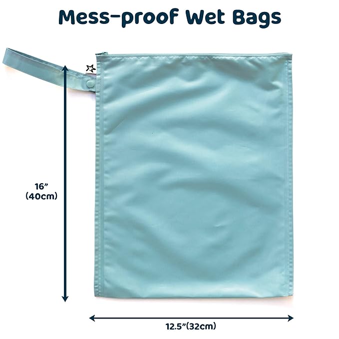 Tiny Twinkle Mess Proof Wet Bags | 2-Pack Reusable Waterproof Wet Bags for Swimsuits | Baby Clothes | Travel & Diaper Bag (Slate, Olive)