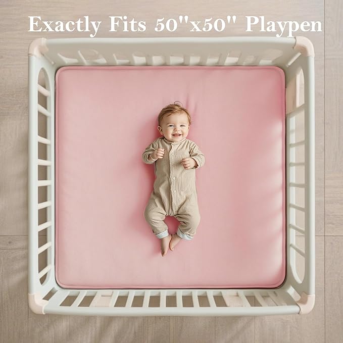 Papamama 1.3" Thick Baby Play Mats for Floor, 50x50 Playpen Mat, Ultra Soft Plush Nursery Rug for Baby Girl, Crawling Rug with Non-Slip Backing Safe for Toddlers/Infants, Yoga & Tatami Use(Pink)