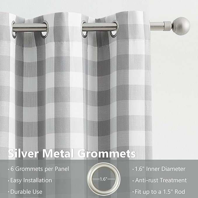 Amzdecor Buffalo Plaid Check Full Blackout Curtains Woven Checkered GEO Thermal Insulated Energy Efficient Drapes Grommet 2 Layers Window Treatment for Bedroom Living Room,2 Panels,40"x95",Gray White