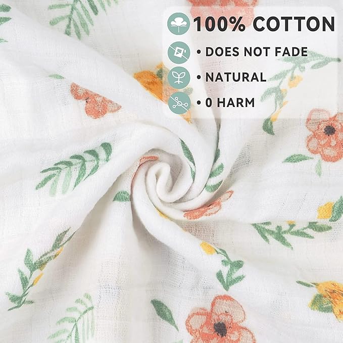 Softan Muslin Swaddle Blankets for Baby Girls & Boys Gift, Large 47X47 inches Receiving Blankets for Newborn, Infant Swaddle Wrap Blanket Set Soft Silky & Breathable, 4 Pack Green Floral