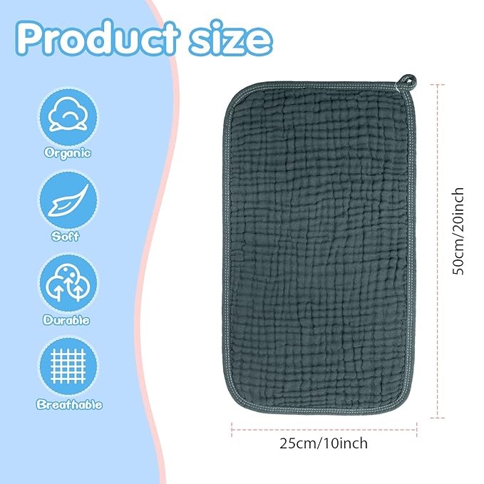 Hicarer 6 Count Muslin Burp Cloths Cotton Baby Burping Rags Large 20 x 10 Inch 6 Layers Spit up Rags Soft Absorbent Multicolor Wash Cloths Diapers for Newborn Baby Girl Boy(Dark Color Series)