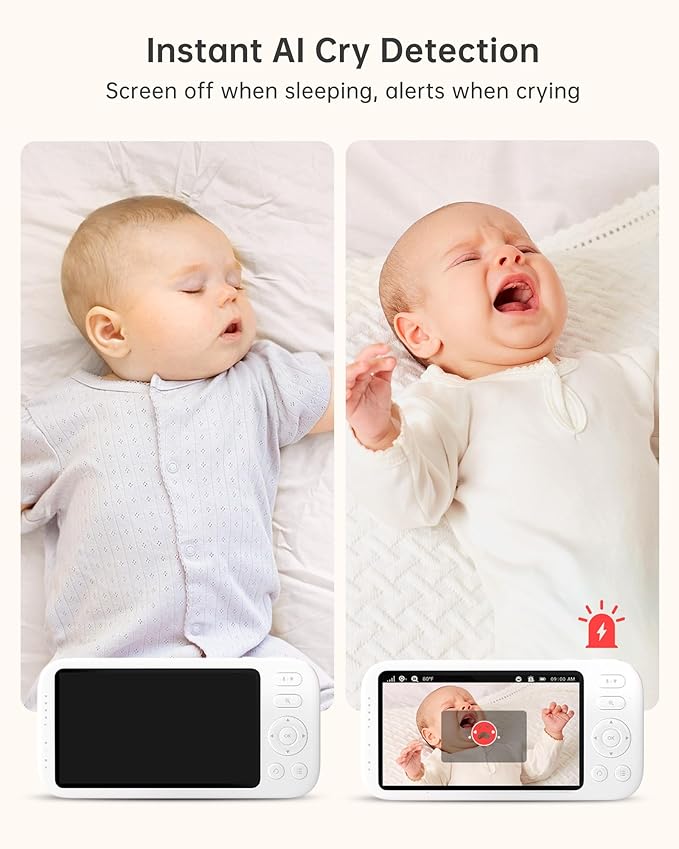 Jartoo 2K 5.5" Video Baby Monitor with 2 Cameras and Audio,AI Cry Detect 1860ft Long Range Baby Monitor No WiFi Baby Camera Wireless,Clear Night Vision,ANC, 2-Way Talk,White Noise,6000mAh [2025 New]