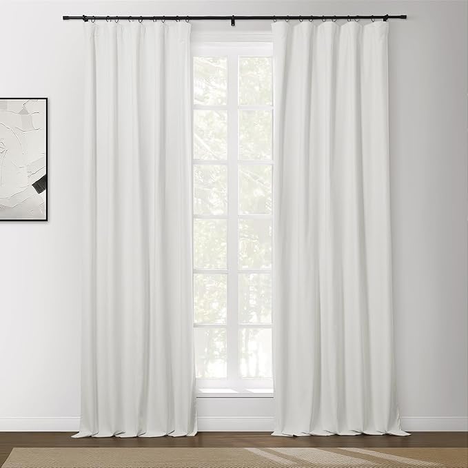 ChadMade 2 Panels Blackout Curtains 132 Inches Long, Extra Long Window Treatments for Bedroom Living Room, Rod Pocket Back Tab Hook Belt Flat Hooks Drapes, Ivory White, 2 Panels, 50 W x 132 L Inch