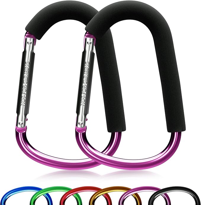 sprookber 6.7 Inch Large Stroller Hooks for Diaper Bags & Purses, Heavy Duty Mommy Hooks for Shopping, Grocery, Backpack – Baby Stroller Accessories, Set of 2 (Pink)