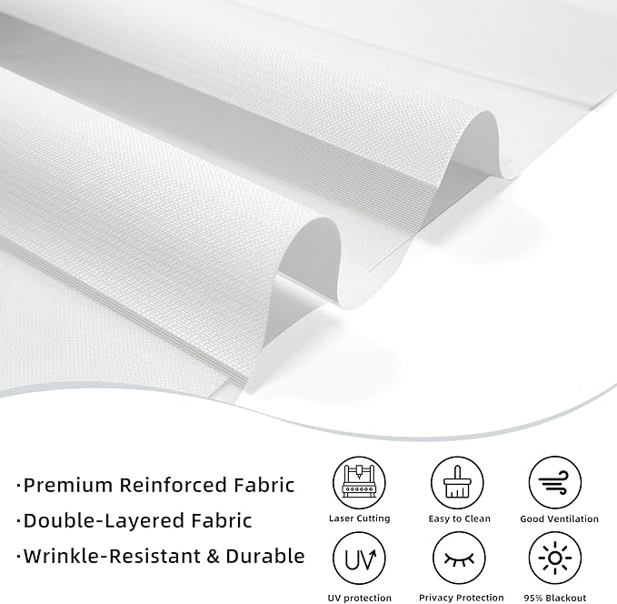 ChrisDowa Cordless Zebra Blinds for Windows, Dual Layer Free-Stop Light Filtering Window Roller Shades, Pull Down Privacy Zebra Shades for Home, Office, Bedroom, Door (55" W x 72" H, White)