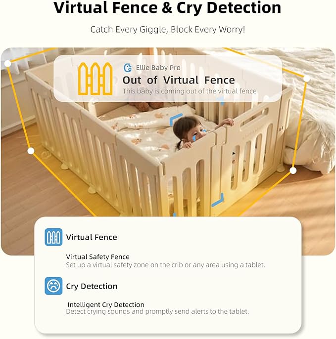 Ellie Pro Baby Monitor with 2 Cameras,5'' IPS 2K UHD Resolution,6000mAh Battery, Remote Pan-Tilt-5X Zoom, 2-Way Talk,No WiFi, Night Vision, Virtual Fence and 1000ft Range