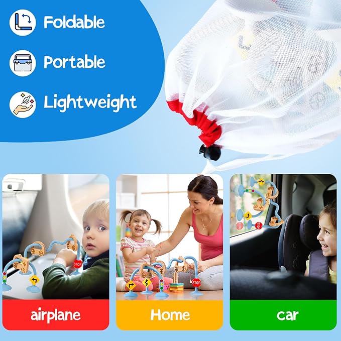 Baby Suction Cup Sensory Toy - Baby Toys for High Chairs, Airplane Travel, Bathtub, Restaurant, Montessori Interactive Silicone Teething Toys for Infants and Toddlers, Enhance Fine Motor Skills