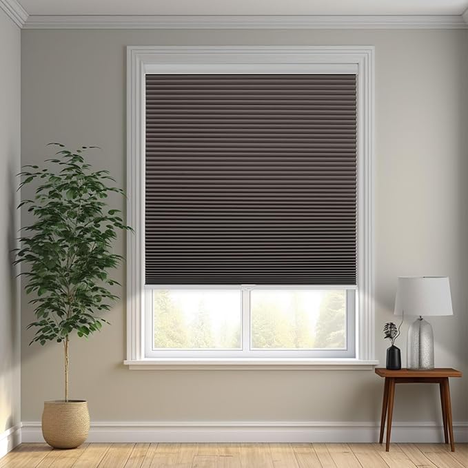 Changshade Cordless Cellular Shades, Blackout Honeycomb Shades for Windows, Pull Down Pleated Blinds, Easy to Install for Indoor Windows and French Doors,43" W x 72" H, Taupe