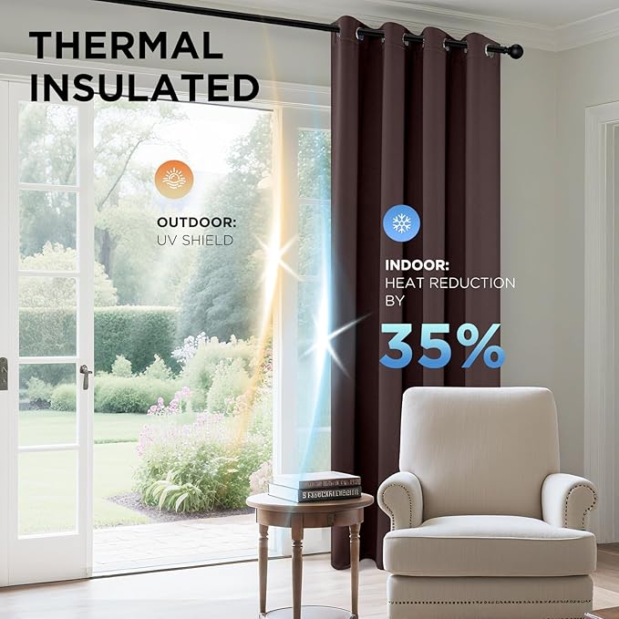 Joydeco Blackout Curtains 84 inches Long 2 Panels Set, Thermal Insulated Long Curtains & Drapes 2 Burg, Room Darkening Grommet Drapes for Bedroom Living Room Windows (W42 x L84 Inch, Chocolate)