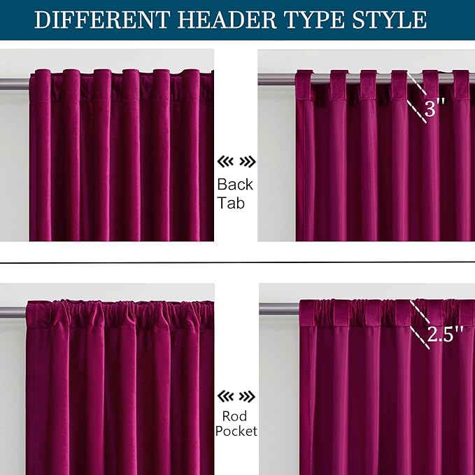 PRIMROSE Hot Pink Velvet Curtains 108 inch Long for Living Room,Set of 2 Panels Blackout Rod Pocket Back Tab Window Treatment Room Darkening Heavy Decorative Curtains Drapes for Bedroom