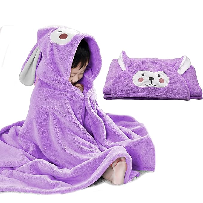 ROMASA Baby Bath Towel Ultra Soft Hooded Towel Highly Absorbent Bathrobe Blanket Toddlers Shower Gifts for Boys Girls-27.5" x 55" (Purple)