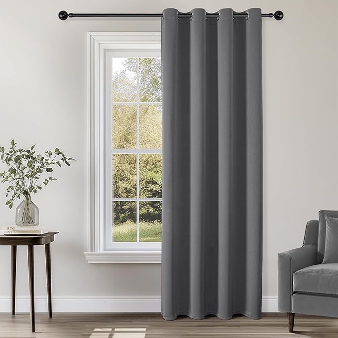 ChrisDowa Blackout Curtains 108 Inches Long for Living Room, Grommet Thermal Insulated Room Darkening Curtains for Bedroom (1 Panel Set, Grey, 52 x 108 Inch)