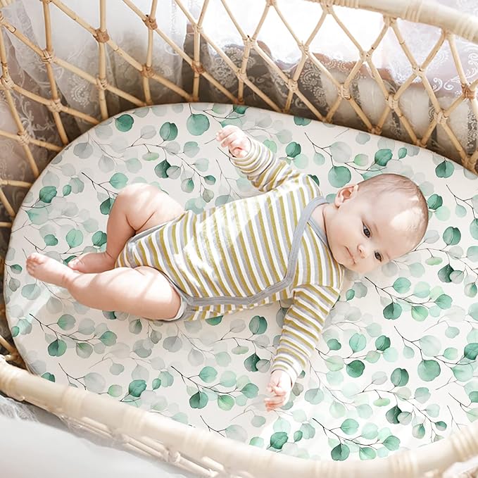 Gllquen Baby Bassinet Sheets 4 Pack, Breathable Cozy Fitted Mattress Sheet, Elastic Travel Crib Fashionable Floral Pattern, Standard Cradle Safe Sheets for Baby Boys Girls 32"x16"(Greenery)