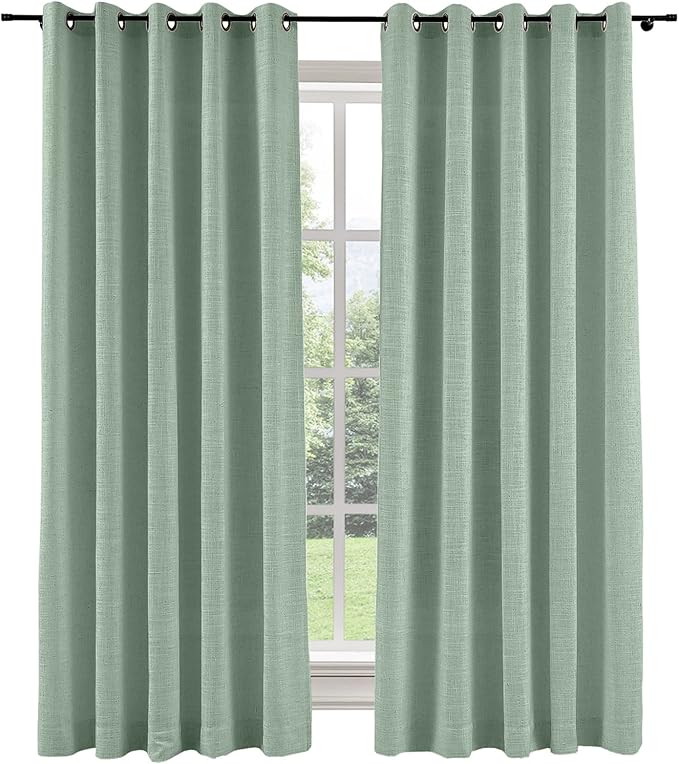 ChadMade Block Out The Sun Faux Linen Grommet Curtian 96 Inches Long Room Pravicy Protecting Drape for Bedroom Sliding Patio Door with Traverse Rod 72Wx96L, 1 Panel, Pale Blue, Tallis Collection