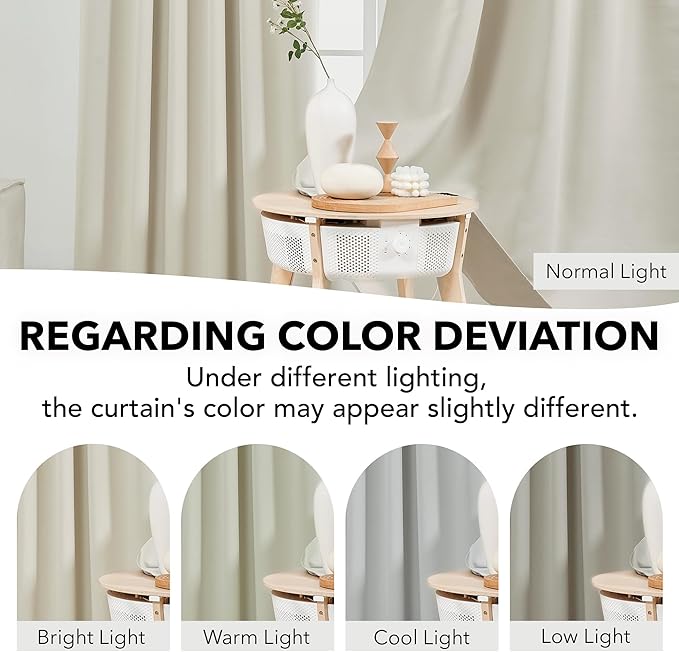 Deconovo Blackout Curtains, Thermal Insulated, W52 x L45 2 Panels, Back Tab, Machine Washable, Room-Darkening Drapes for Bedroom/Living Room Light Beige